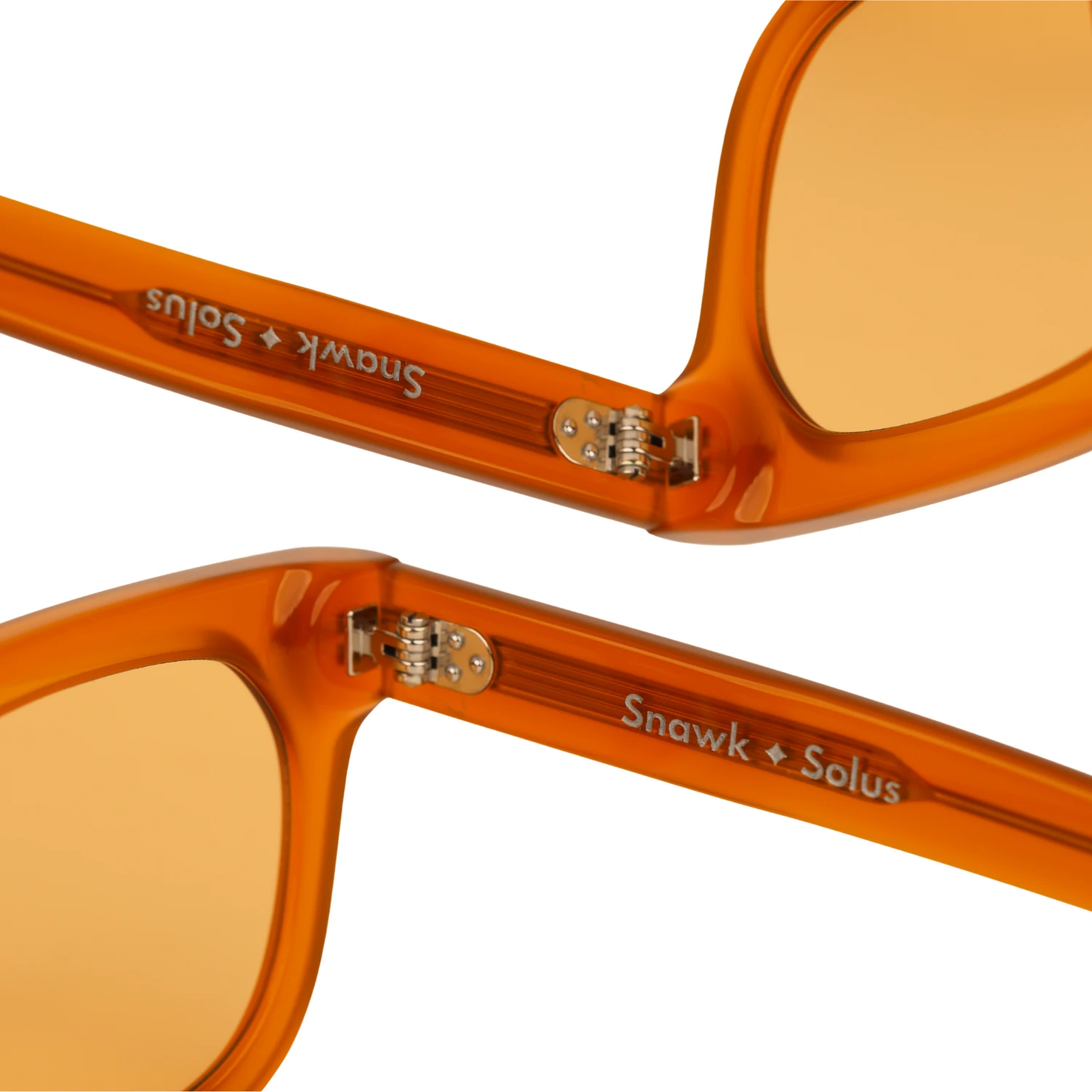 Riveted metal hinge on the Amber Snawk Solus sunglasses