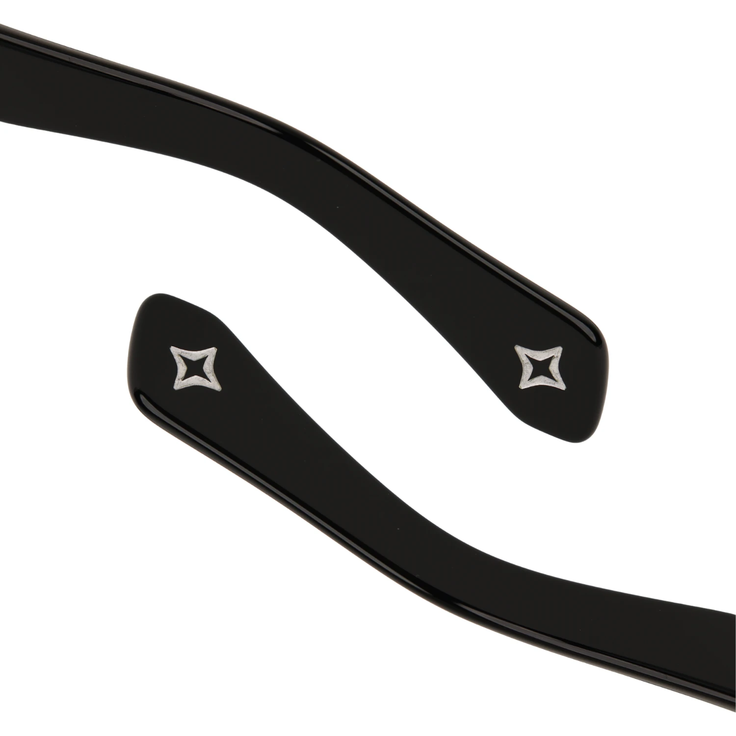 Temple tips of the Black Snawk Solus sunglasses with the engraved Snawk star
